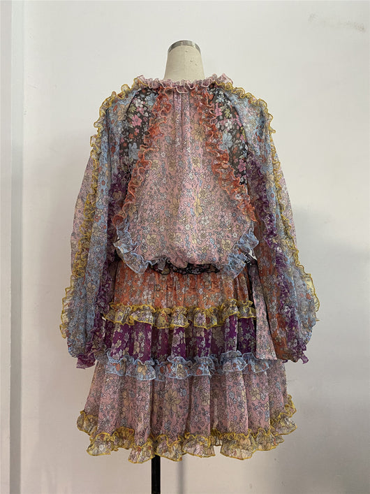 Vestido Largo Floral con Cintura Ajustada y Mangas Farol - Image 25
