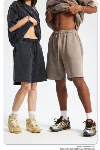 Shorts Deportivos de Algodón Puro Teñidos con Patrón Vintage Lavado - Image 62
