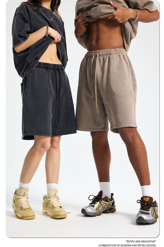 Shorts Deportivos de Algodón Puro Teñidos con Patrón Vintage Lavado - Image 62