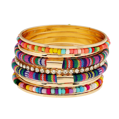 Pulsera de tela con cuentas de arroz multicolor
