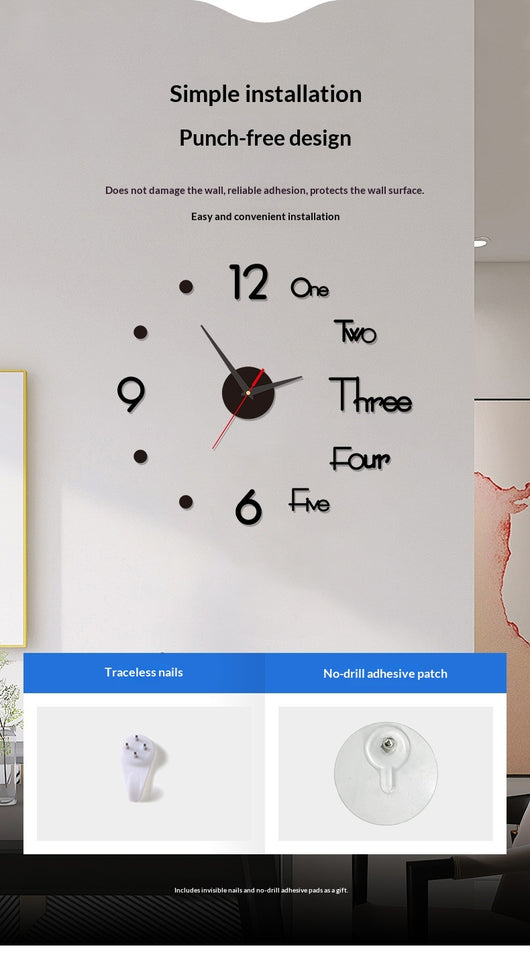 Reloj de Pared Digital Silencioso Nórdico - Adhesivo Decorativo Acrílico - Image 30