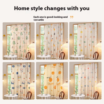 White semi-sheer curtain with a green grid pattern and illustrations of potted cacti and succulents, featuring "DON'T TOUCH ME" text. - Image 8