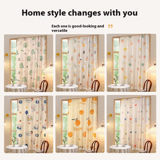 White semi-sheer curtain with a green grid pattern and illustrations of potted cacti and succulents, featuring "DON'T TOUCH ME" text. - Image 8