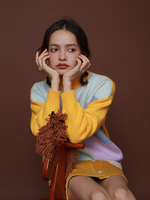 Suéter Holgado de Invierno para Niñas con Estampado Floral Suave
