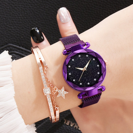 Conjunto de Reloj Pulsera Lujo para Mujer Elegante Cielo Estrellado Cierre Magnético