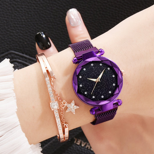 Conjunto de Reloj Pulsera Lujo para Mujer Elegante Cielo Estrellado Cierre Magnético