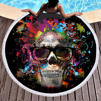 Toalla de Playa Redonda con Estampado Calavera y Borla - Image 9