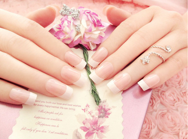Uñas Postizas Francesas Largas - Parches de Diseño Nail Art