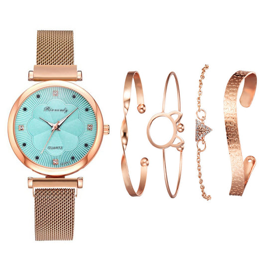 Pulsera Reloj de Cuarzo con Cierre Magnético - Set de 5 Piezas