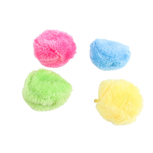 Four colorful plush electric rolling pet toy balls in pink, yellow, green, and blue, with a kitten playing with one. - Image 7