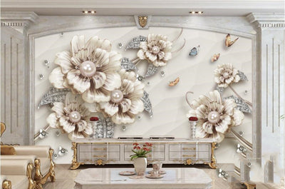 Mural de Papel Tapiz 3D con Flores para Pared de TV - Image 2