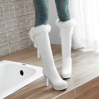 Botas Altas para Mujer con Cuello de Pelaje y Tacón Grueso - Image 5