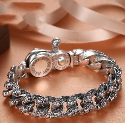 Pulsera de Plata Esterlina con Calavera Vintage para Hombre - Image 11