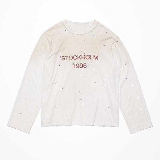Camiseta Manga Larga con Letras Brillantes Efecto Desgastado