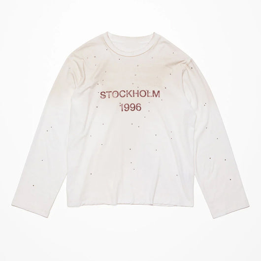 Camiseta Manga Larga con Letras Brillantes Efecto Desgastado