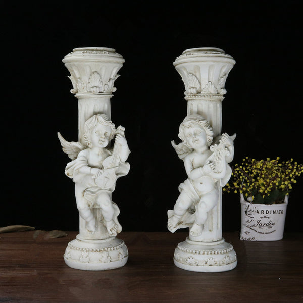 Set de 2 Candelabros Retro Ángel Cupido en Mármol