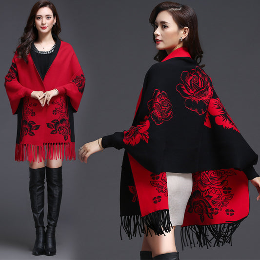 Cardigan Tejido Holgado con Borlas y Forro Grueso de Cachemira