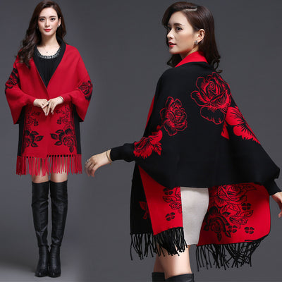 Cardigan Tejido Holgado con Borlas y Forro Grueso de Cachemira