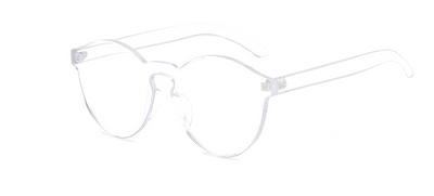 Frameless round brown transparent sunglasses with an integrated design, featuring jelly-like lenses and matching temples. - Image 12