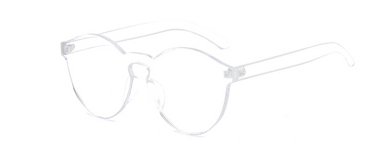 Frameless round brown transparent sunglasses with an integrated design, featuring jelly-like lenses and matching temples. - Image 12