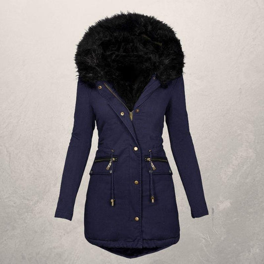 Chaqueta Acolchada de Algodón con Cuello de Lana - Largo Medio