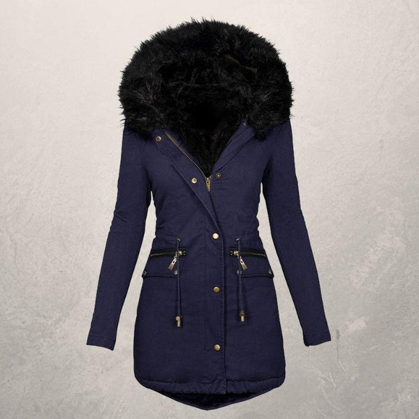 Chaqueta Acolchada de Algodón con Cuello de Lana - Largo Medio