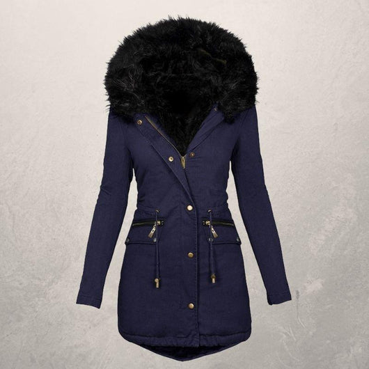 Chaqueta Acolchada de Algodón con Cuello de Lana - Largo Medio