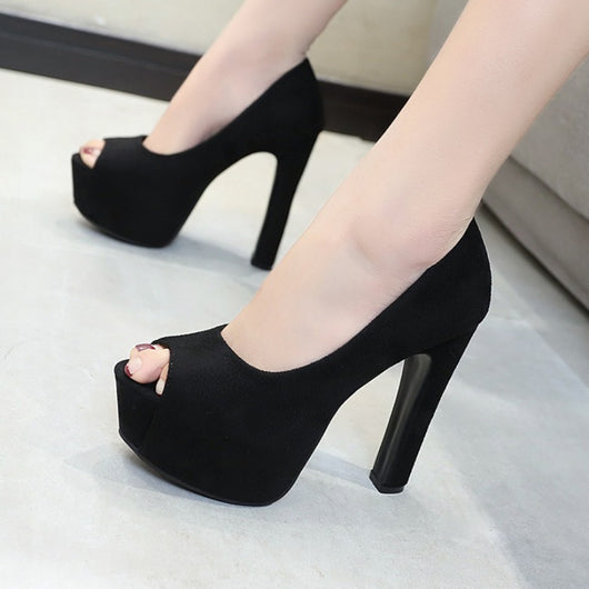 Zapatos de Tacón Grueso Estilo Europeo Punta Abierta para Mujer - Image 3