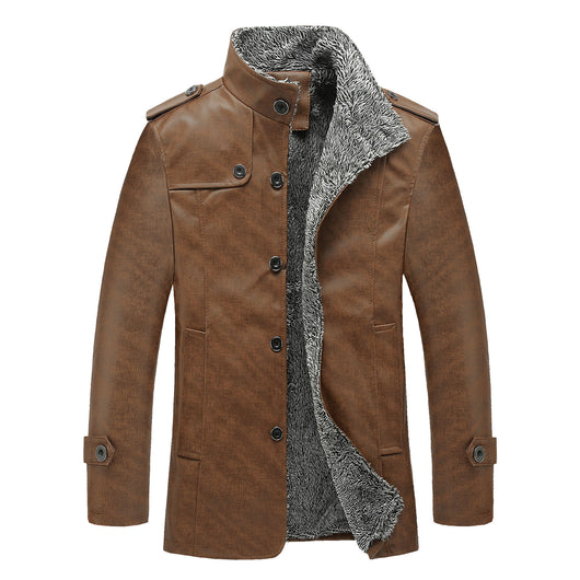 Chaqueta de Cuero Slim Fit Coreana para Hombre con Forro de Piel Gruesa - Image 5