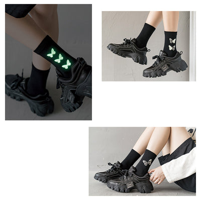 Calcetines Tubo Mariposa Luminosa para Mujer - Negros - Image 2