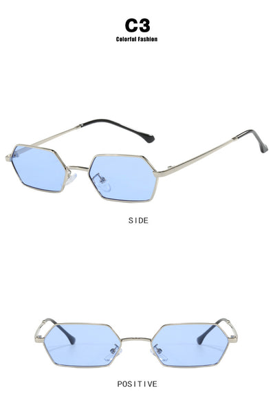 Women's polygonal sunglasses with gold frames and brown lenses, featuring a unique hexagonal shape. - Image 14