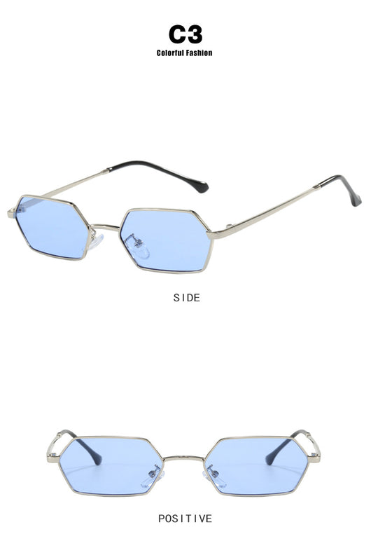 Women's polygonal sunglasses with gold frames and brown lenses, featuring a unique hexagonal shape. - Image 14
