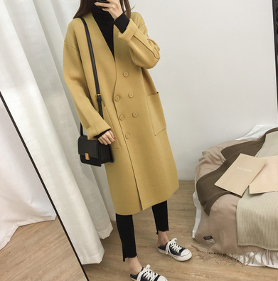 Cardigan Tejido Grueso Coreano Talla Grande - Abrigo Suelto Doble Botonadura para Otoño e Invierno