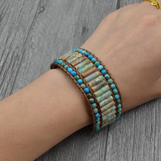 Pulsera de Piedra Imperial Tejida en Capas con Cuentas Naturales - Image 3