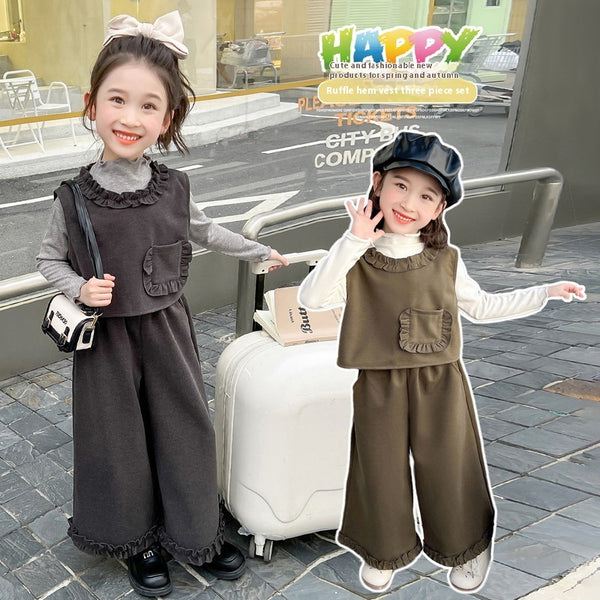 Conjunto de Tres Piezas: Chaleco Stringy Selvedge Fashionable para Niñas