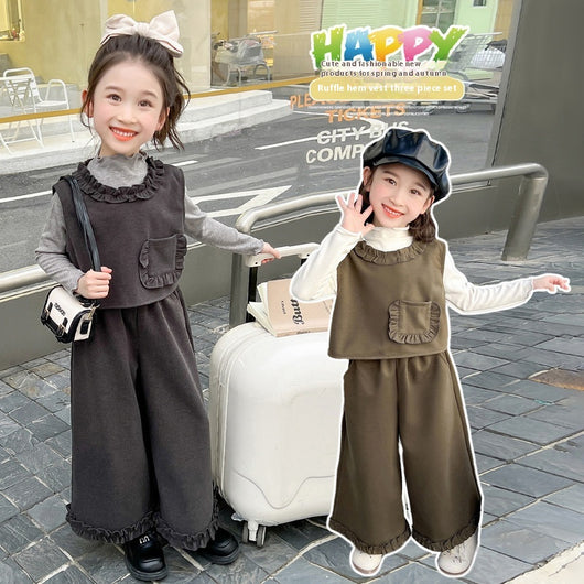 Conjunto de Tres Piezas: Chaleco Stringy Selvedge Fashionable para Niñas