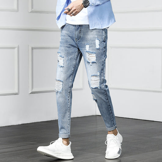 Pantalones vaqueros rotos cropped estilo desgarrado - Image 4