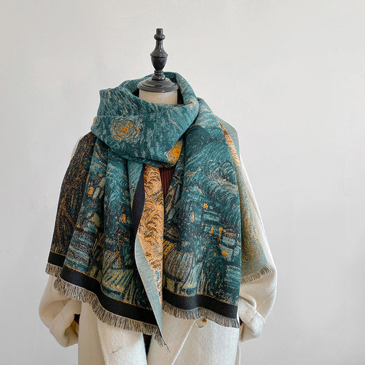 Bufanda Artística Gruesa de Cachemira con Estampado Coordinado para Otoño e Invierno - Image 2