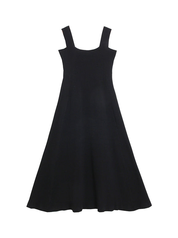 Chaleco Vestido Tejido Negro con Tirantes y Ajuste Slim para Mujer