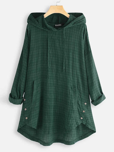 Sudadera Hoodie Asimétrica a Cuadros para Mujer - Talla Grande - Image 3