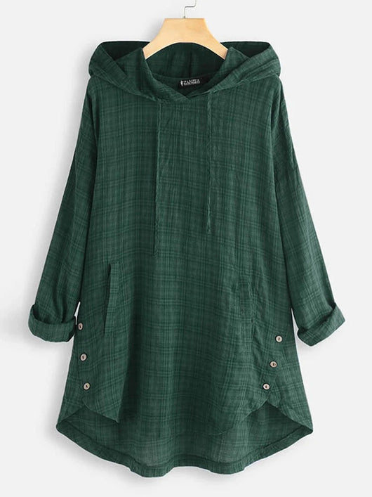 Sudadera Hoodie Asimétrica a Cuadros para Mujer - Talla Grande - Image 3