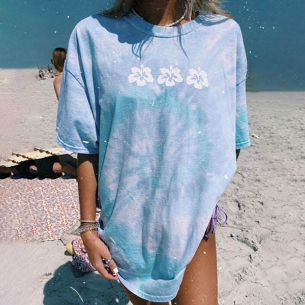 Playera Tie Dye Azul Estilo Harajuku