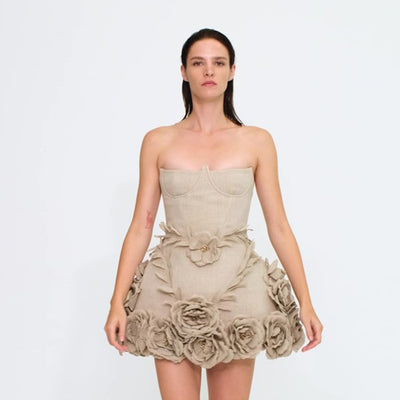 Vestido Floral Hombros Descubiertos Efecto Reductor Cintura Ajustada - Image 4