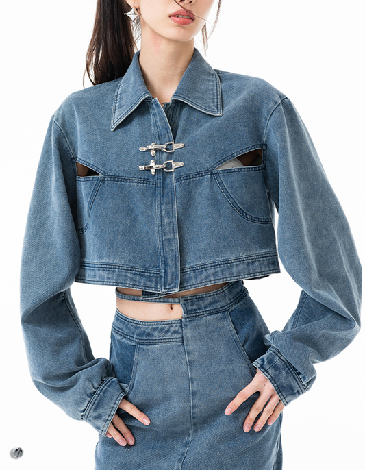 Conjunto de Dos Piezas en Denim con Diseño de Botones de Avión