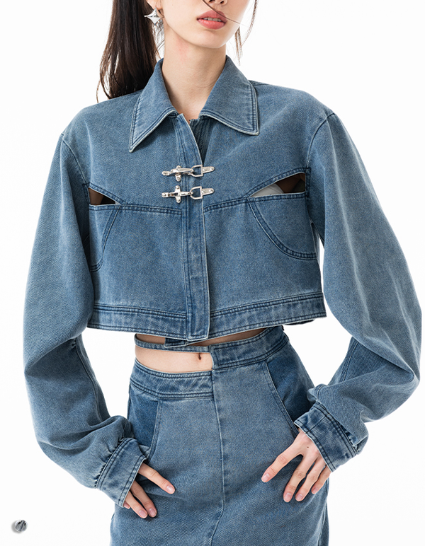 Conjunto de Dos Piezas en Denim con Diseño de Botones de Avión