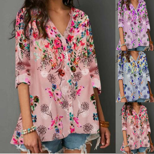 Blusa Floral de Manga Larga