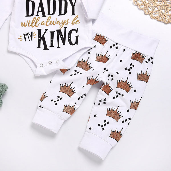 Conjunto Elegante para Bebé Niño: Romper + Pantalones con Corona - Image 3