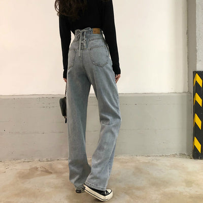 Jeans Retro de Cintura Alta Recta Ancha con Tirantes - Image 4