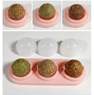 Two self-adhesive rotated catnip lick balls, each in a light blue holder, for cat entertainment. - Image 9