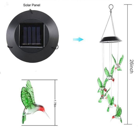 Lámpara Solar Cambia Colores con Carillón de Viento - Bola de Cristal Colibrí y Mariposa - Image 7